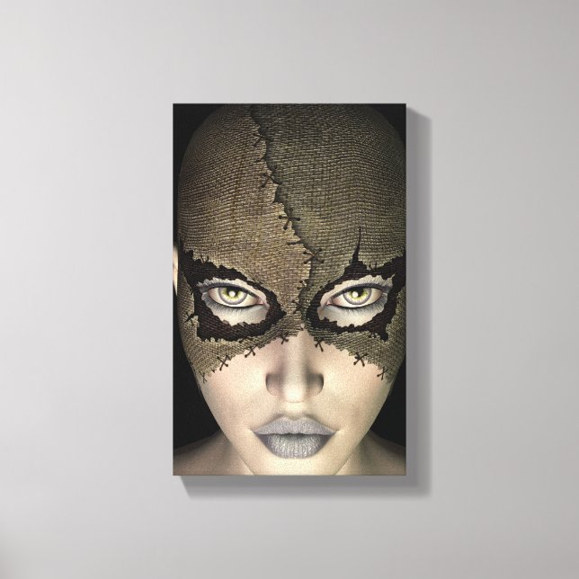 Stitched Mask Female Face Stretched Canvas Print (Front)