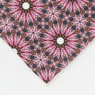 Stitched Pink Feather Boho  Fleece Blanket