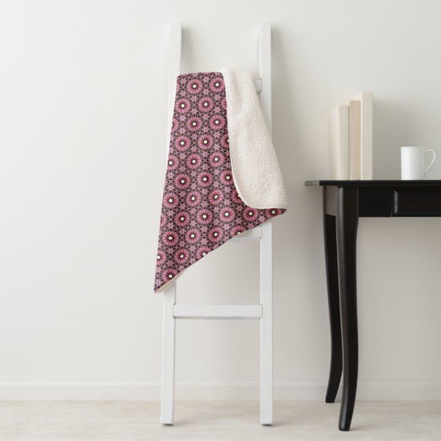 Stitched Pink Feather Boho  Sherpa Blanket (In Situ)