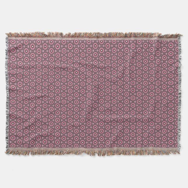 Stitched Pink Feather Boho  Throw Blanket (Front)
