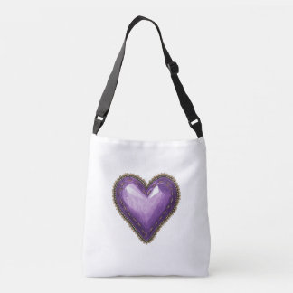 Stitched Purple Heart Crossbody Bag Tote
