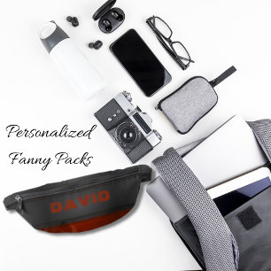 Stitched Red Leather Stripe on Black Leather Men Bum Bags