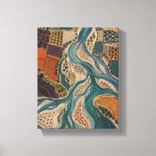 Stitched River Delta   Modern Textile Abstract Canvas Print