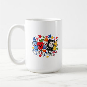 Stitched School Supplies Friends Cartoon Coffee Mug