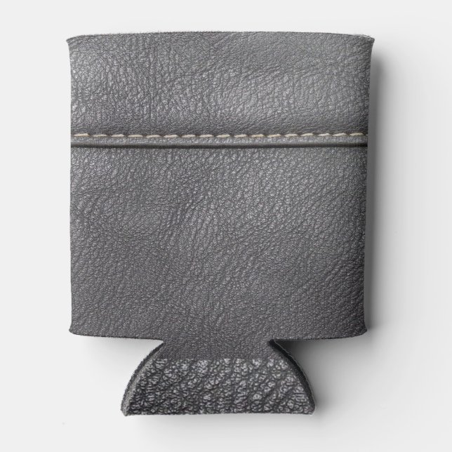 Stitched Sophistication: Black Leather Luxury Can Cooler (Front)