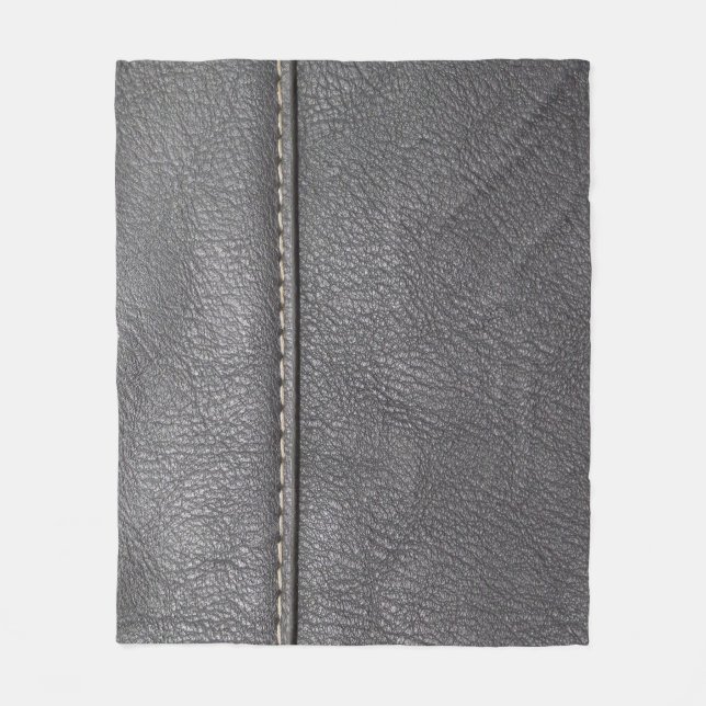 Stitched Sophistication: Black Leather Luxury Fleece Blanket (Front)