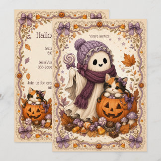 Stitched Spirits Cute Ghost Community Halloween  Invitation