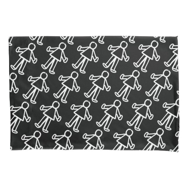Stitched Stick Figure Character | Cute Minimalist  Pillowcase (Front)