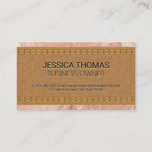 Stitched Tan Leather   Marble Business Card
