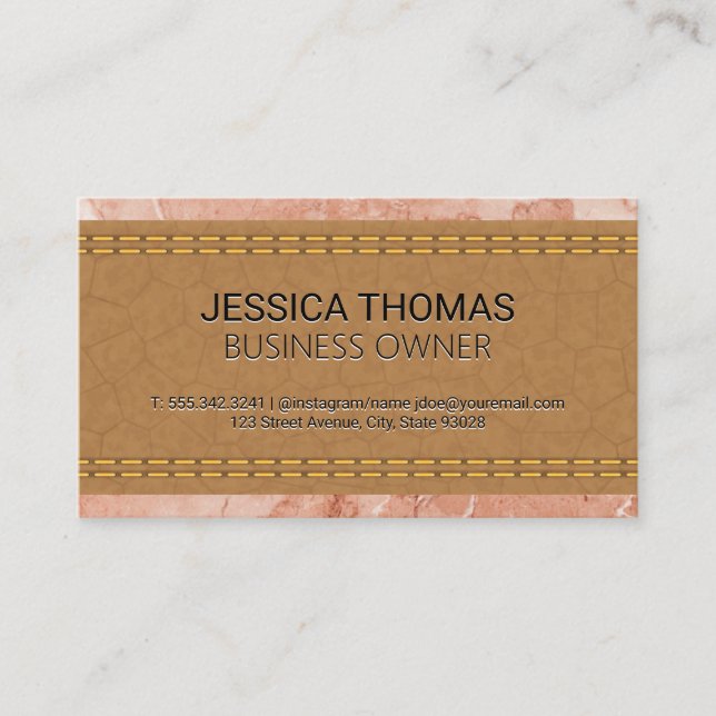Stitched Tan Leather | Marble Business Card (Front)