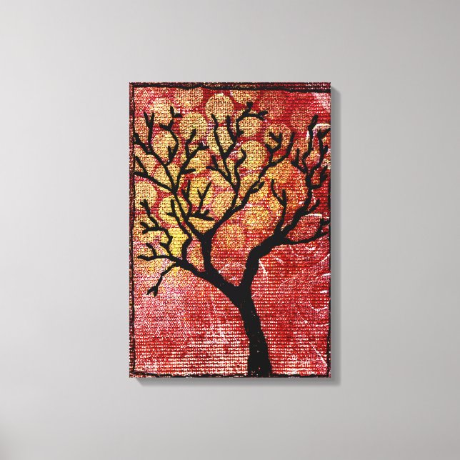 Stitched Tree on Painted Canvas - Red Print (Front)