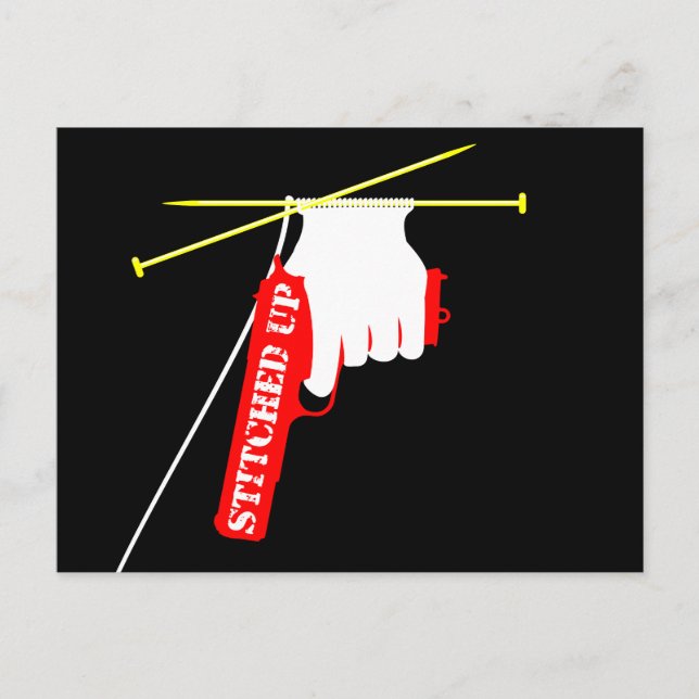 Stitched Up Knitted Gun Postcard (Front)