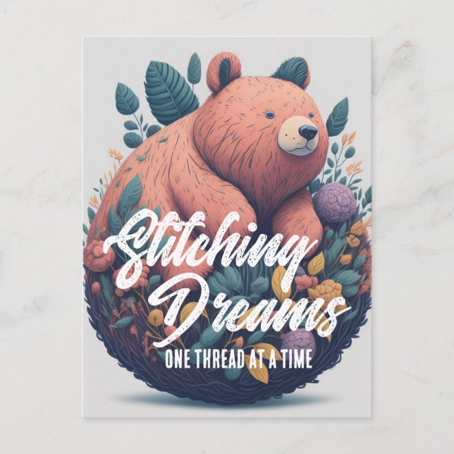 Stitching Dreams Bear birds flowers Postcard (Front)
