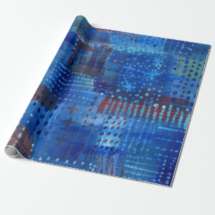 Stitching Patchwork Blue Indigo Sashiko Boro Art Wrapping Paper