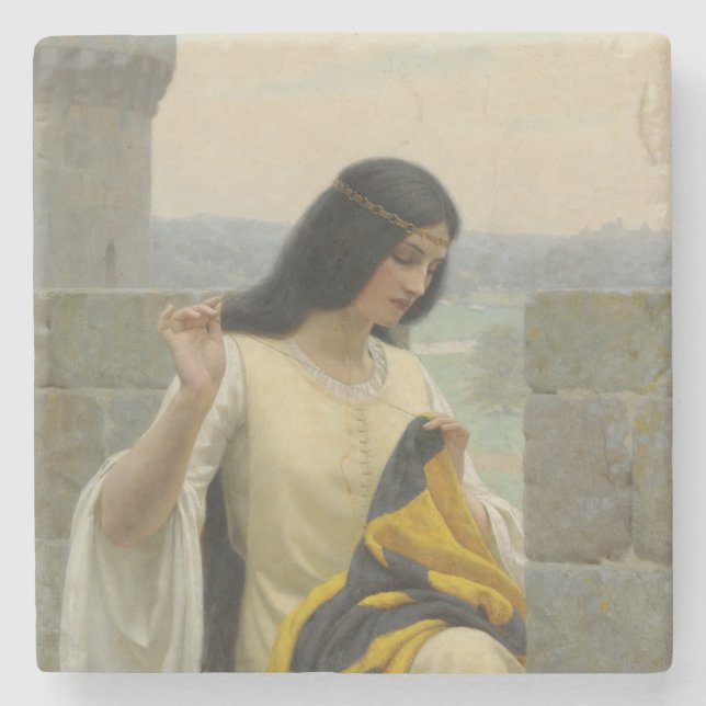 Stitching the Standard Flag (Mediaeval Woman) Stone Coaster (Front)