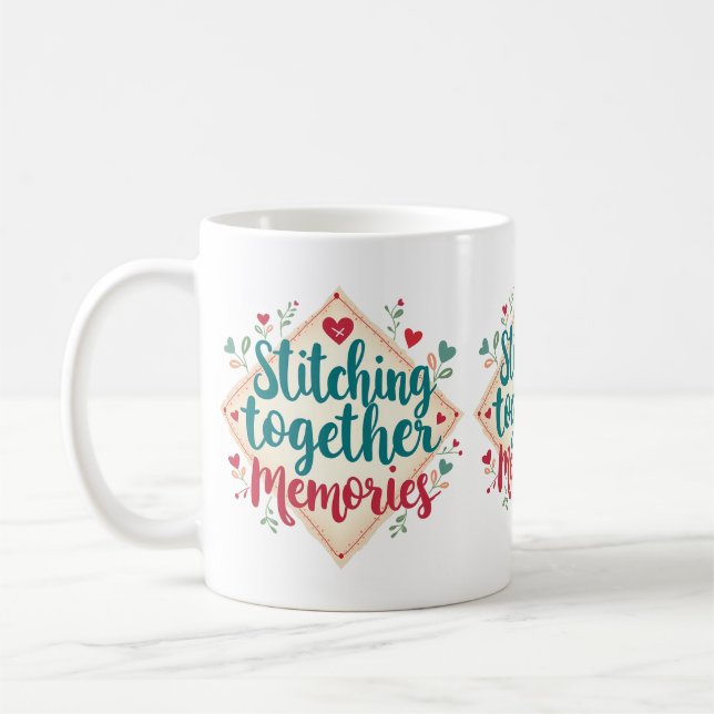 Stitching Together Memories Embroidery Art Coffee Mug (Left)