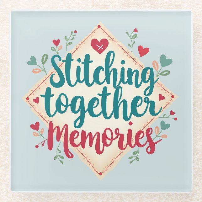 Stitching Together Memories Embroidery Art Glass Coaster (Front)