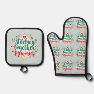 Stitching Together Memories Embroidery Art Oven Mitt & Pot Holder Set