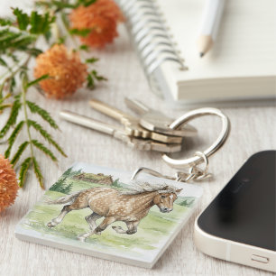 Stjarna Icelandic Horse Galloping in meadow Key Ring
