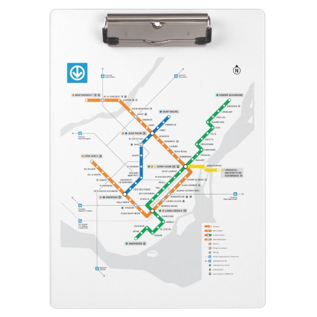 STM Montreal Metro Subway Map light white HD Clipboard (Front)
