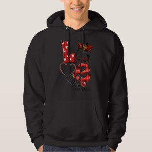 Stna Nurse Plaid Leopard Love Heart Messy Bun Rn N Hoodie