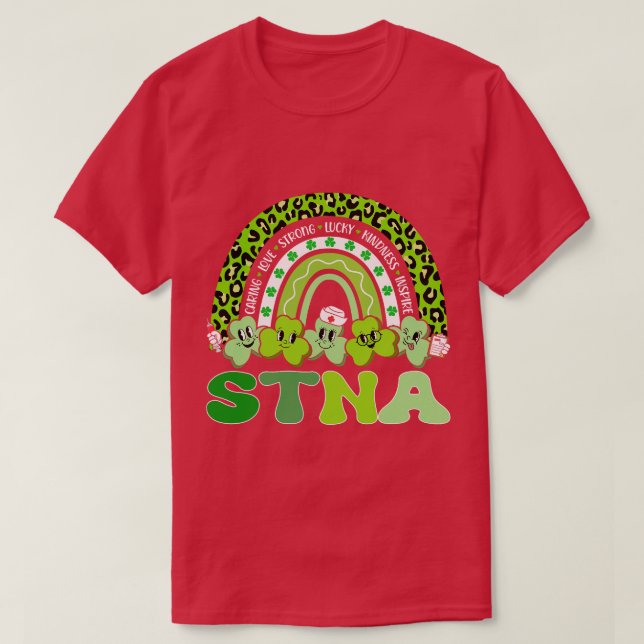 STNA St Patricks Day Rainbow Boho Retro Nurse funn T-Shirt (Design Front)