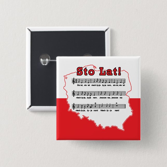 Sto Lat! Song Polish Map 15 Cm Square Badge (Front & Back)