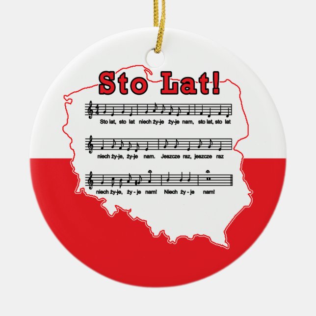 Sto Lat! Song Polish Map Ceramic Tree Decoration (Front)
