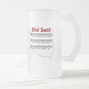 Sto Lat! Song Polish Map Frosted Glass Beer Mug