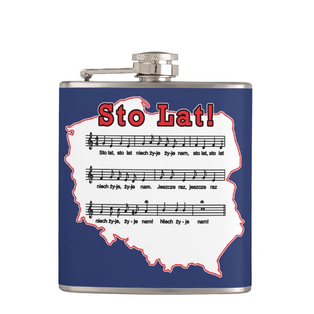 Sto Lat! Song Polish Map Hip Flask (Front)