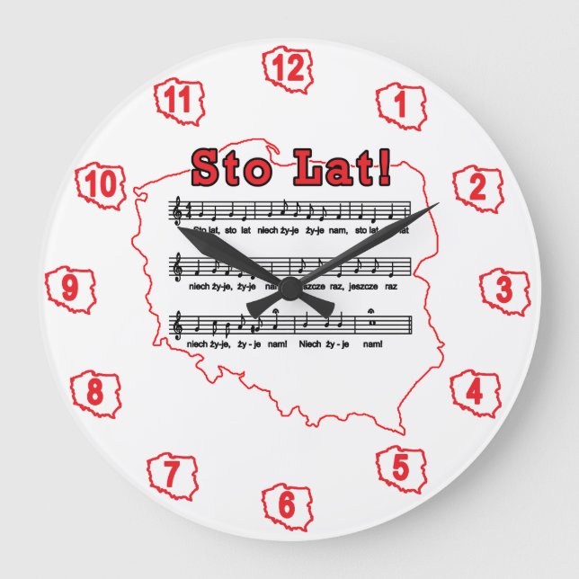 Sto Lat! Song Polish Map Large Clock (Front)