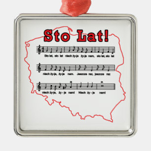 Sto Lat! Song Polish Map Metal Tree Decoration