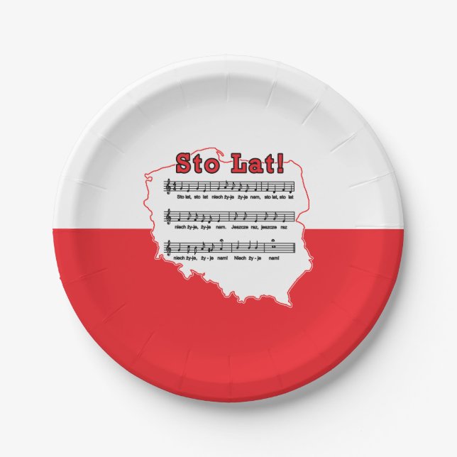Sto Lat! Song Polish Map Paper Plate (Front)