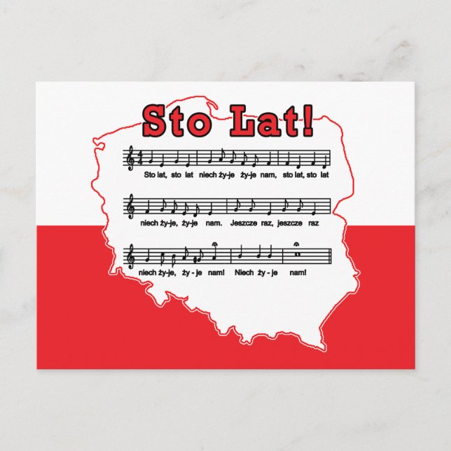 Sto Lat! Song Polish Map Postcard (Front)