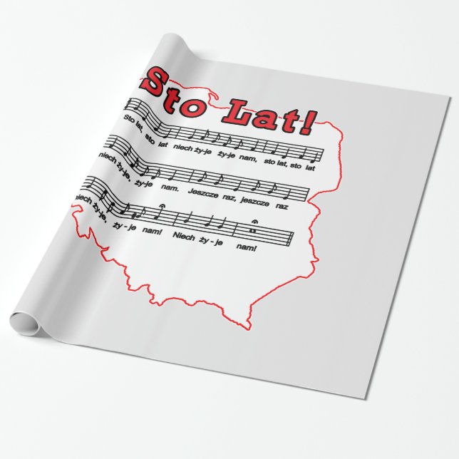 Sto Lat! Song Polish Map Wrapping Paper (Unrolled)