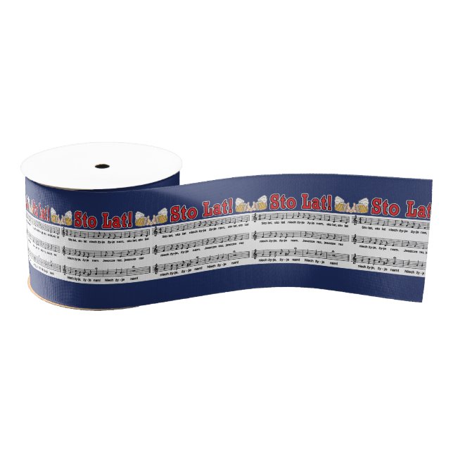 Sto Lat! Song With Beer Mugs Grosgrain Ribbon (Spool)
