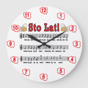 Sto Lat! Song With Beer Mugs Large Clock