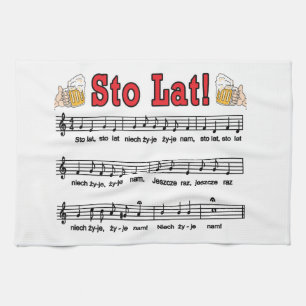 Sto Lat! Song With Beer Mugs Tea Towel