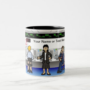 Stock Broker - Female Cartoon by PrintedPerfection Two-Tone Coffee Mug