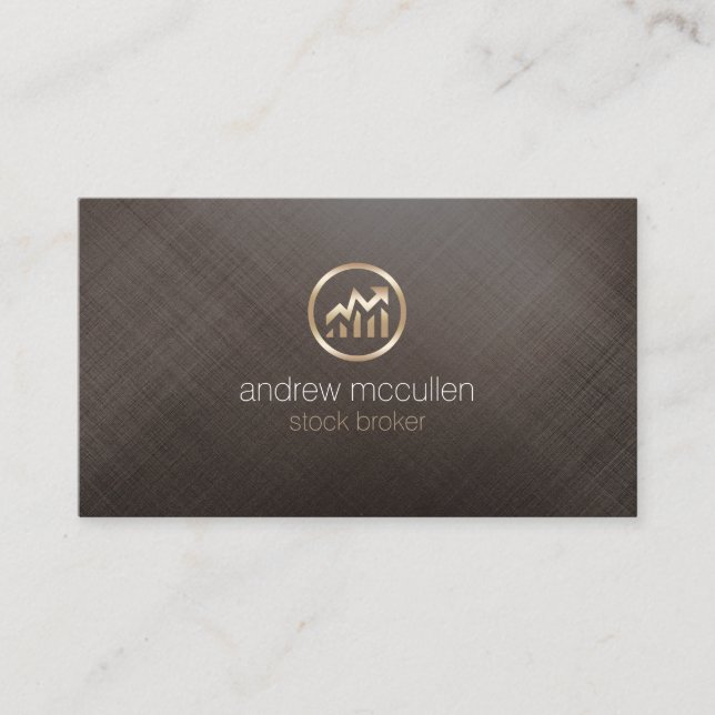 Stock Broker Share Chart Icon Gold Brushed Metal Business Card (Front)