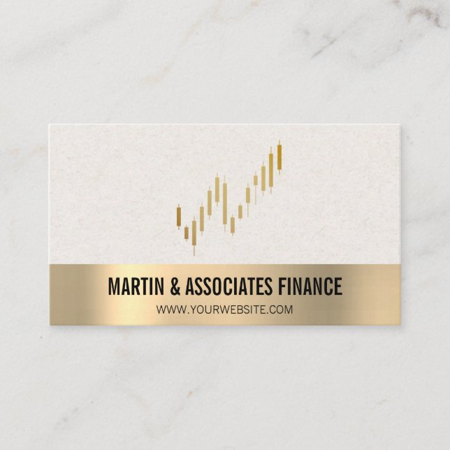 Stock Candlesticks | Finance | Gold Trim Business Card (Front)