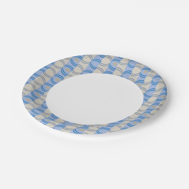 Stock Candystripe Blue Tan Paper Plate (Angled)