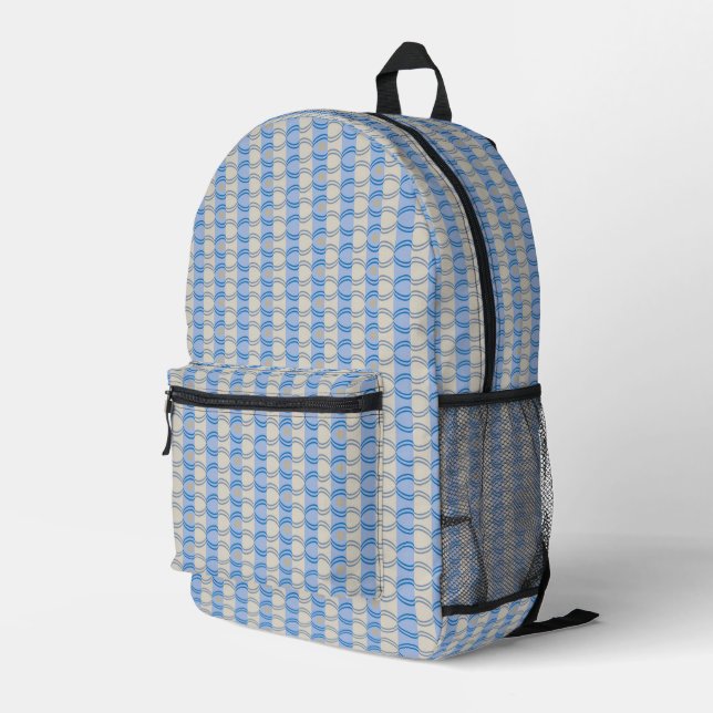 Stock Candystripe Blue Tan Printed Backpack (Back Corner Right)
