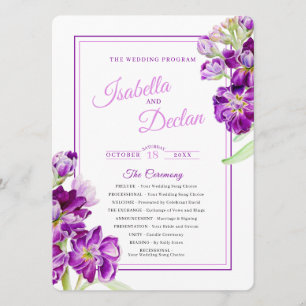 Stock flowers purple watercolor art wedding programme