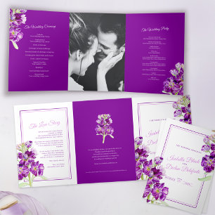Stock flowers purple watercolor art wedding Tri-Fold programme