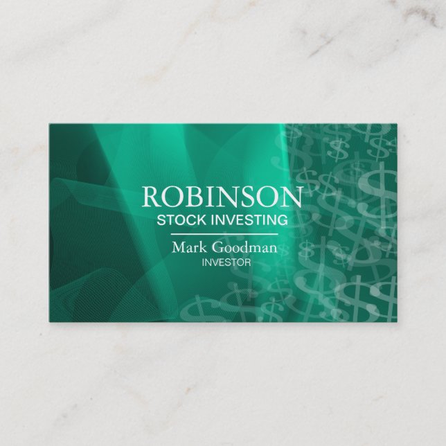 Stock Invest Business Card Green Teal Dollar Signs (Front)