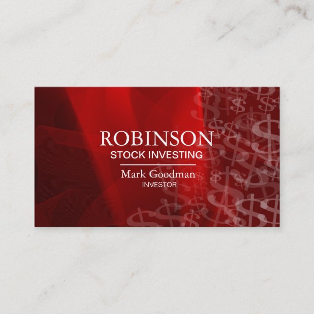 Stock Invest Business Card Red White Dollar Signs (Front)
