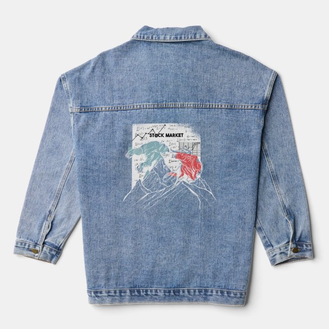 Stock Market Bear and Bull Bear and Bull Purse  Denim Jacket (Back)