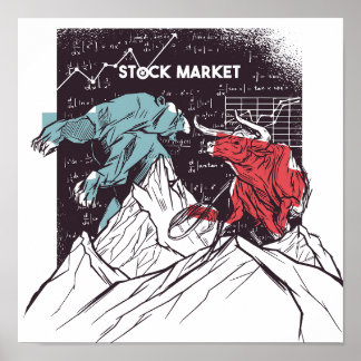 Stock Market Bull and Bear Trading Poster