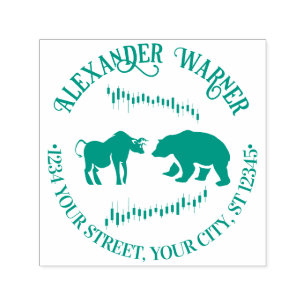 Stock Market Bull vs Bear #2 Name Return Address Self-inking Stamp